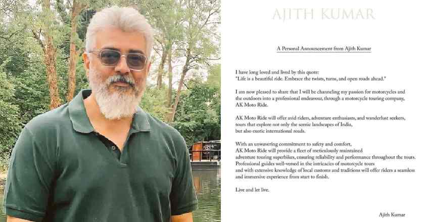 Ajith founds motorcycle touring company for 'wanderlust seekers, adventure enthusiasts'